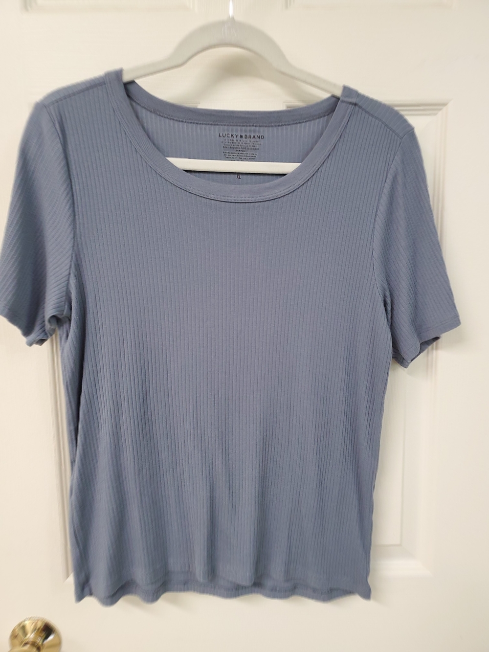 Lucky Brand Short Sleeve Ribbed Tee in Dusty Blue